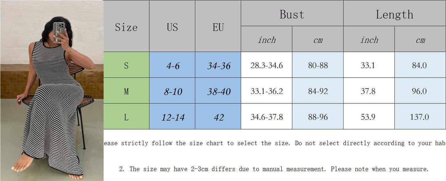 Gestreiftes Strickkleid, ärmellos, hohler Strand