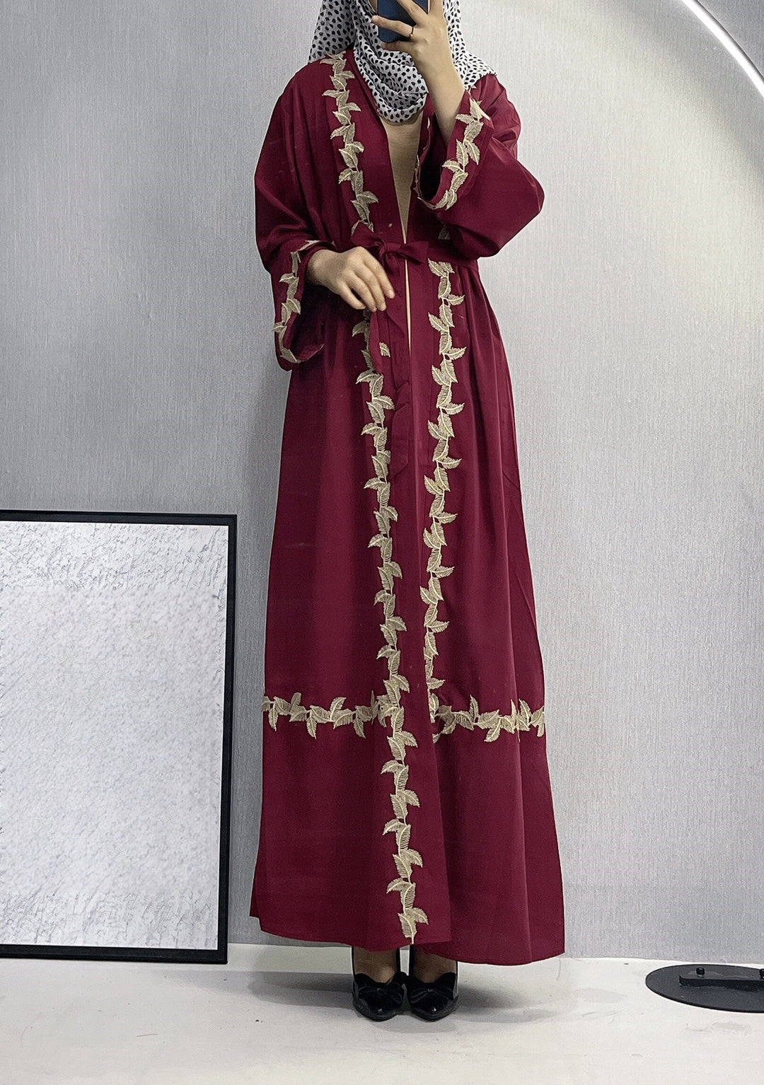 Langes Kleid für Damen, Dubai, bestickte Spitze, Cardigan-Robe