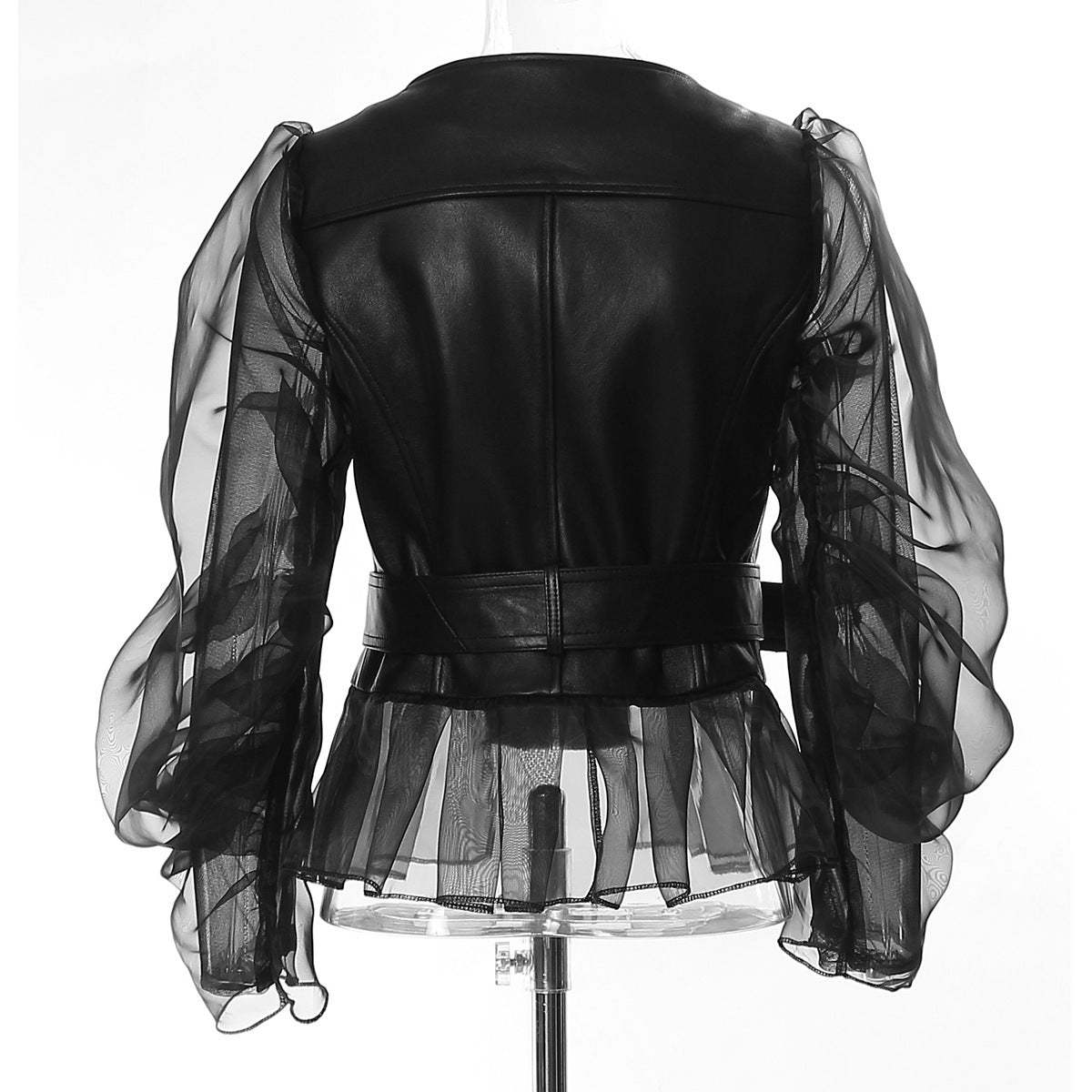 Dominierende Nähte Mesh Transparent Ledermantel Motorradjacke