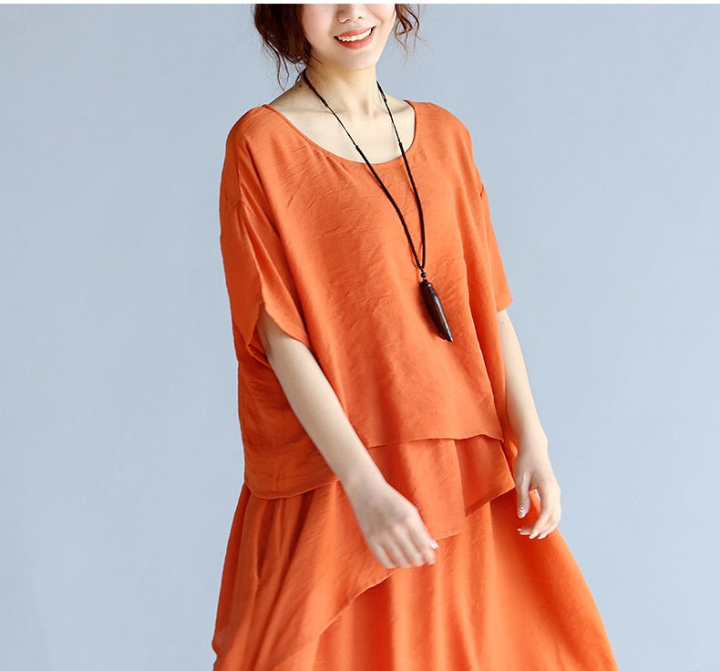 European And American Pure Color Artistic Cotton And Linen Comfortable Irregular Long Dress