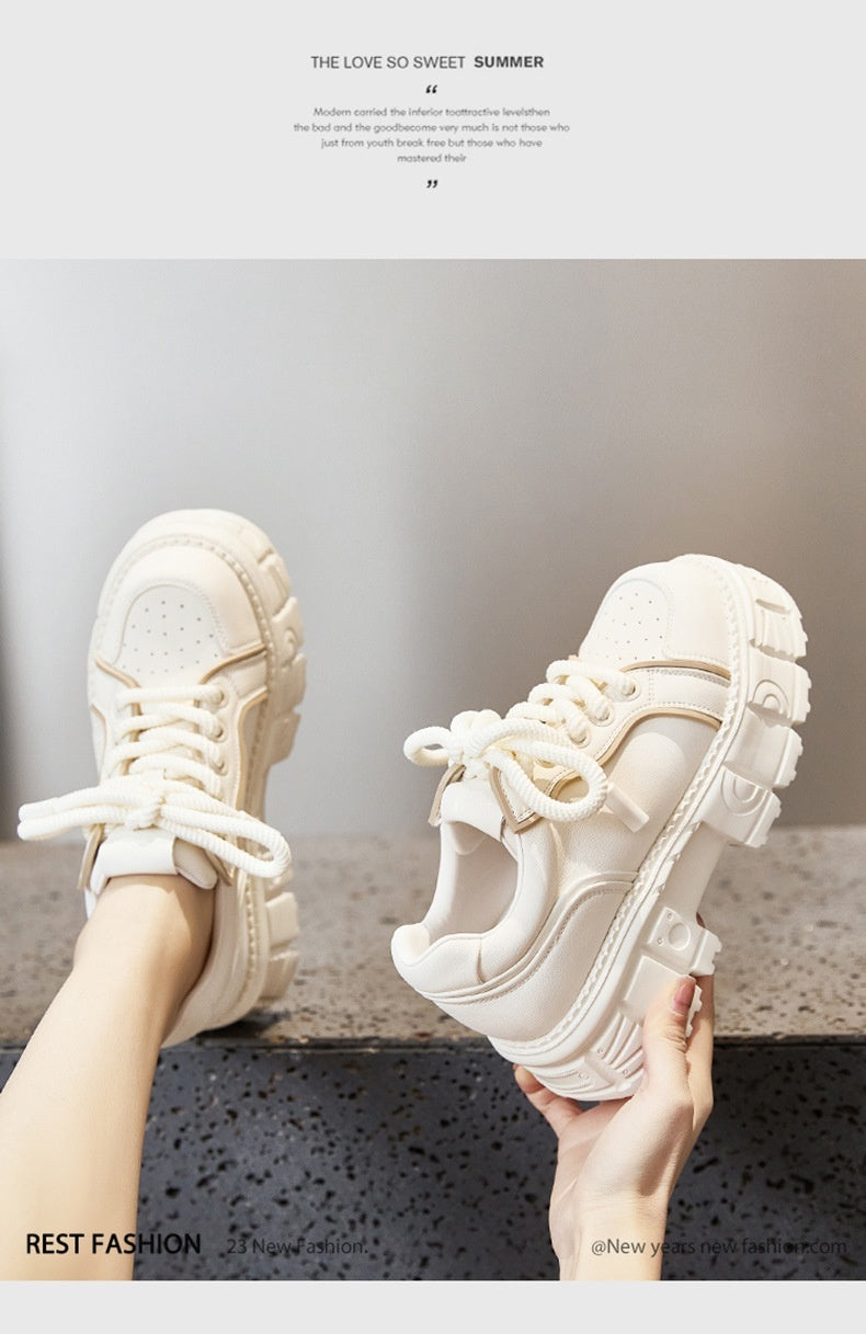 Spring Muffin Bottom Fashion All-match Height Increasing Casual Leather Shoes