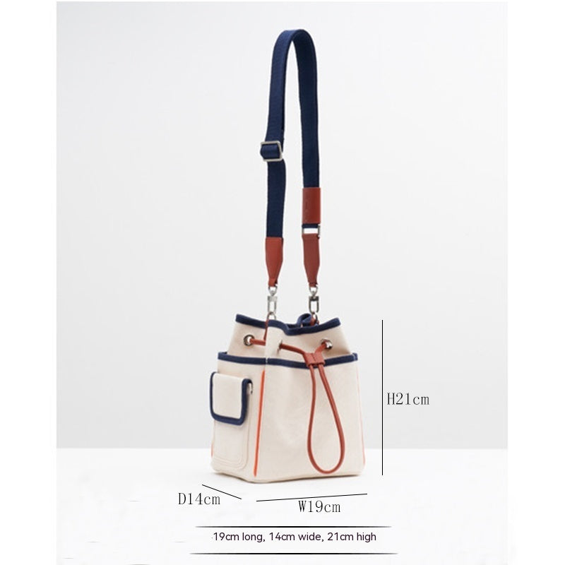 All-match Contrast Color Drawstring Closed Canvas Bag