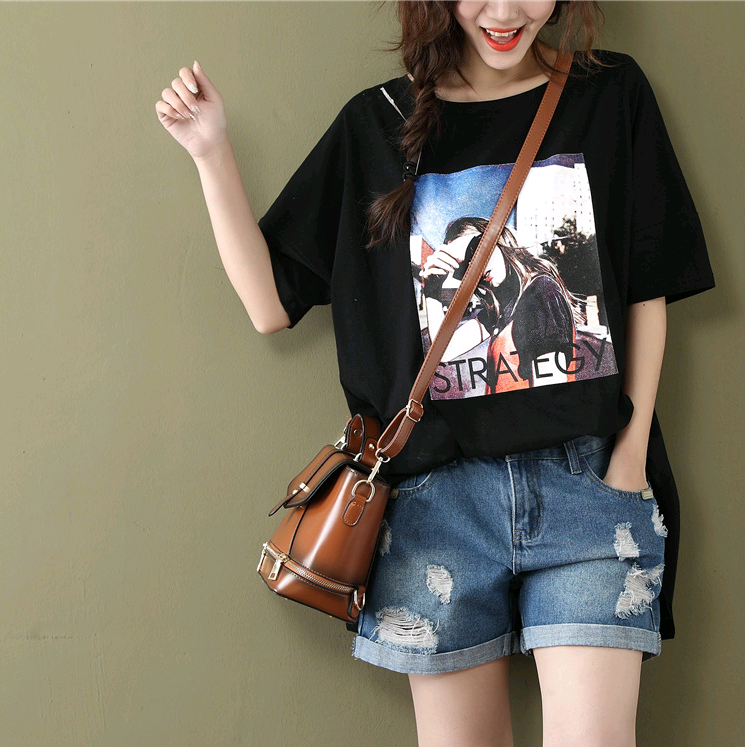 summer new student jacket t-shirt large size loose long cotton short-sleeved T-shirt female