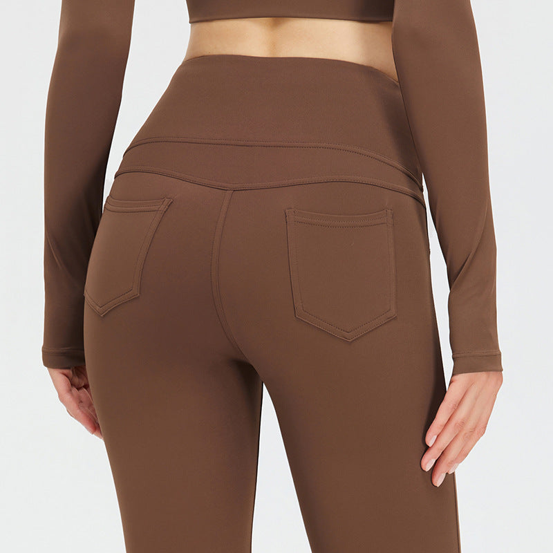 Pfirsichfarbene Yoga-Hose mit hoher Taille, Sport-Yoga-Hose mit leichtem Hüftheben