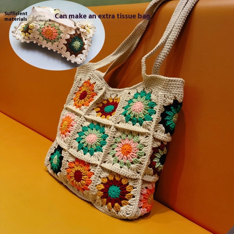 Zero Basic Learning Hand-woven Diy Material Retro Contrast Color Shoulder Bag