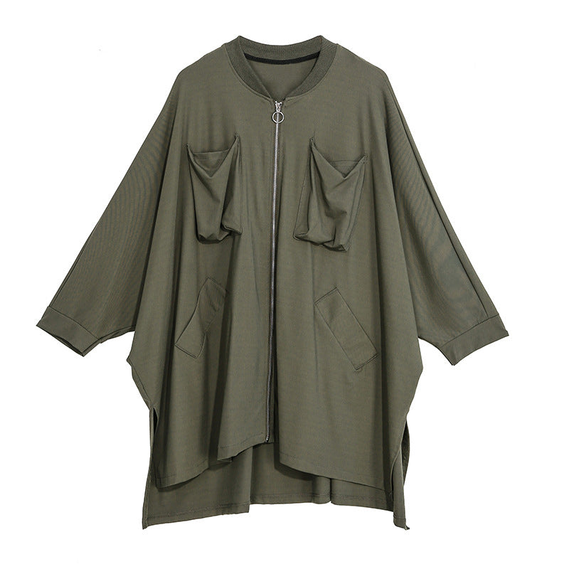 Einfarbiger Trenchcoat mit Reißverschluss und Strickjacke