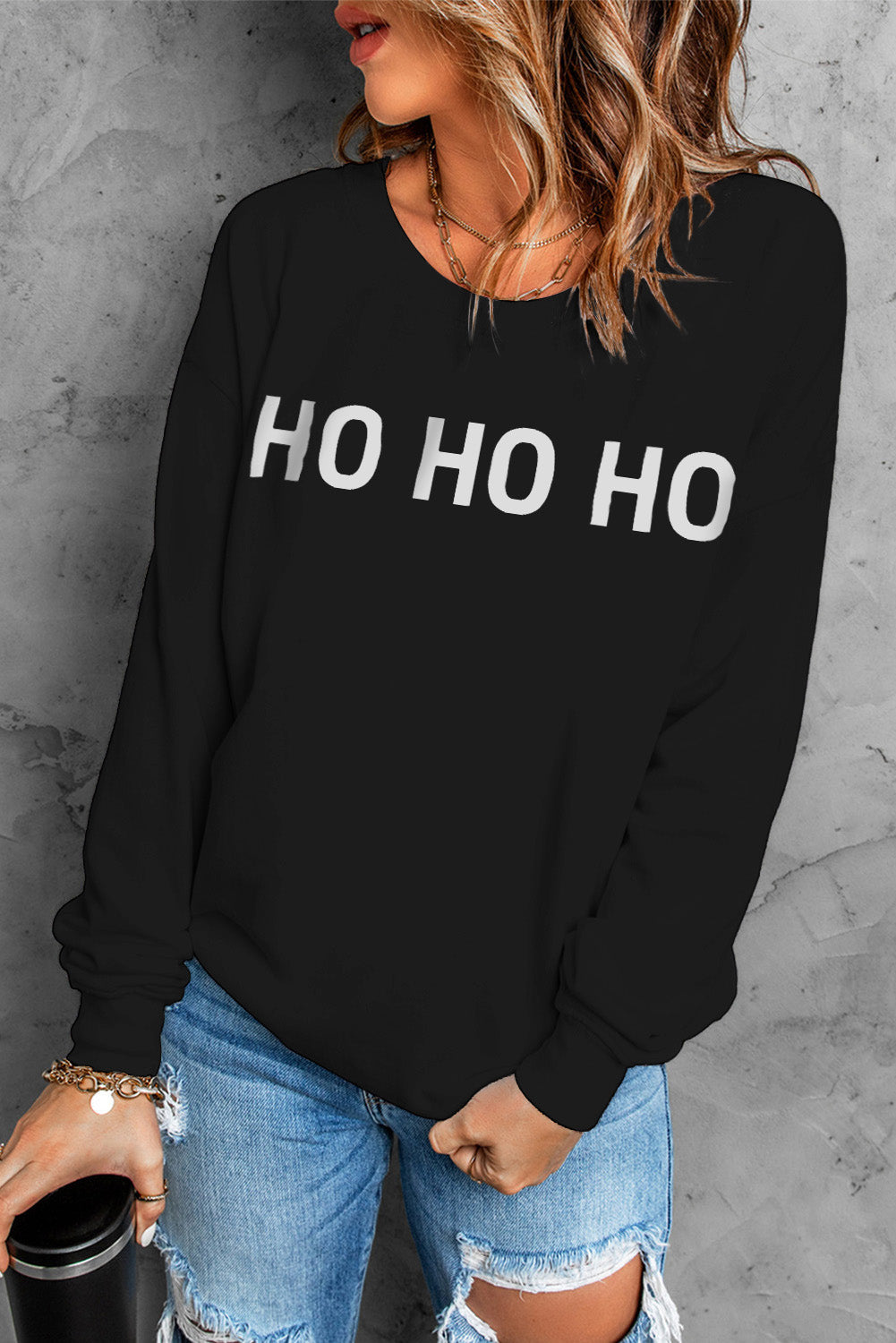 Sudadera con cuello redondo y gráfico HO HO HO