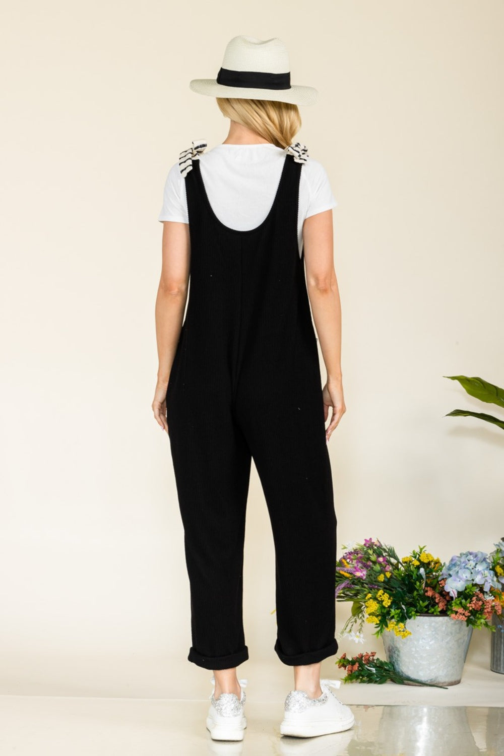 Celeste-Jumpsuit in voller Größe mit Streifen und kontrastierender Taschenrippe