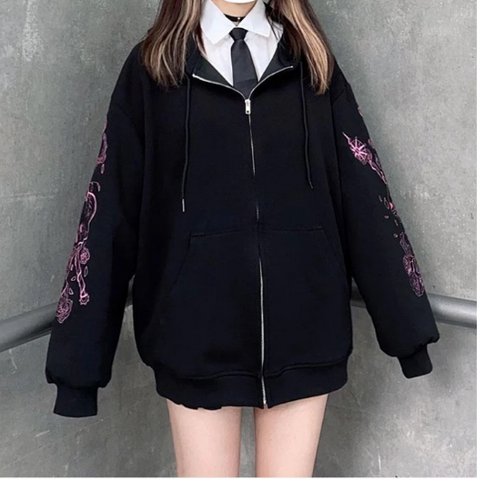 Girls loose hooded sweater cardigan jacket