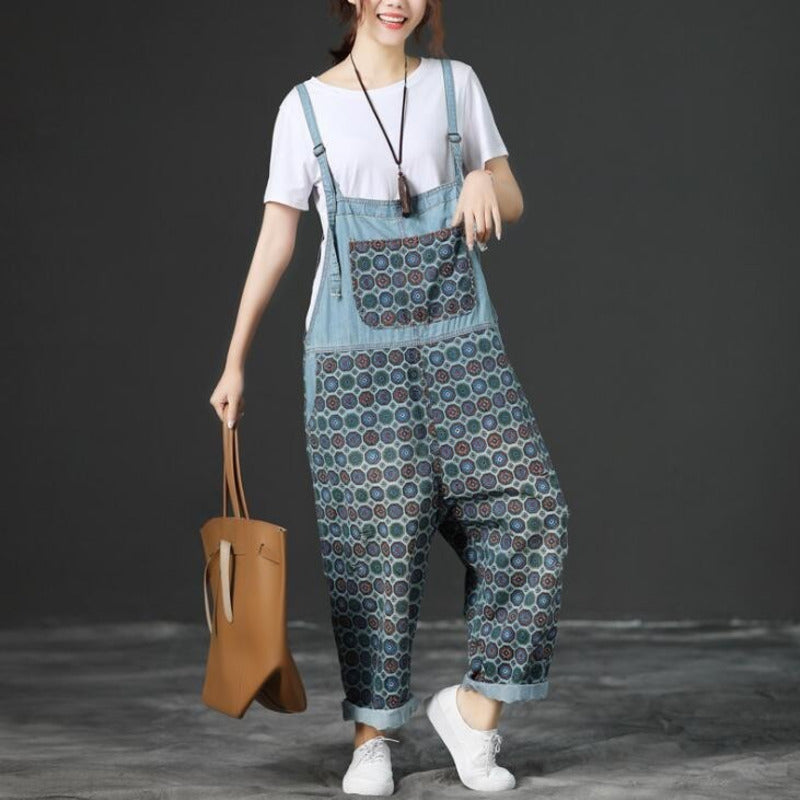 Denim Overalls Women's Loose Slimming Nine-point Jumpsuit