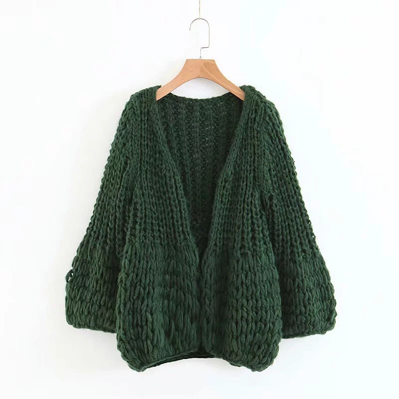 Handgefertigte Strickpullover-Cardigan-Jacke in reiner Farbe