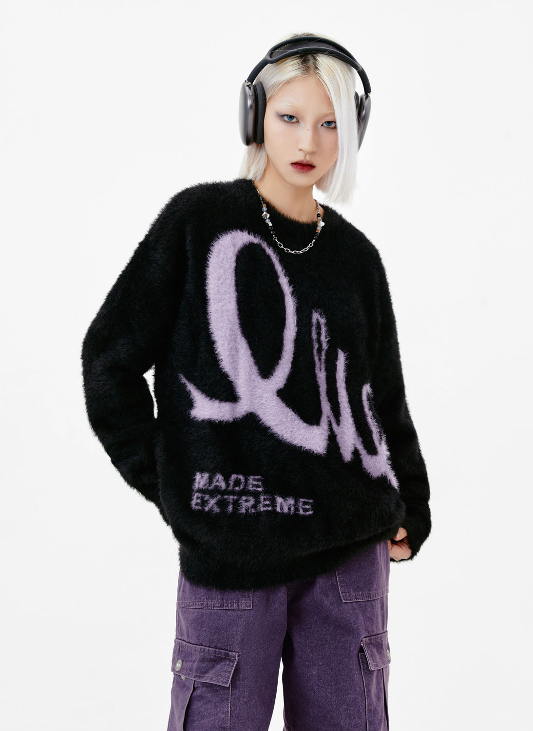 Jacquard-Pullover aus Mohair mit amerikanischem Retro-Alphabet