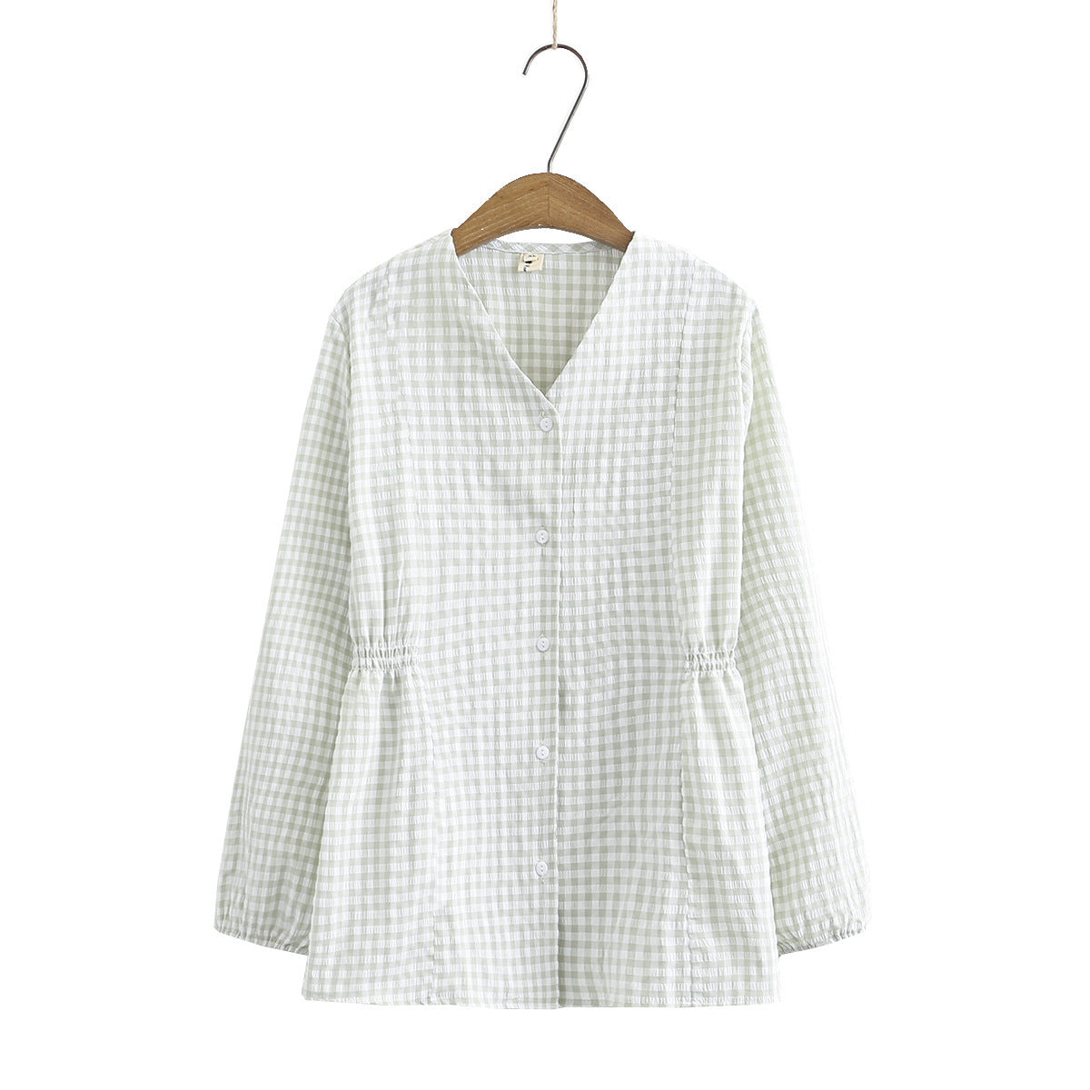 Women's Slim Small Plaid Cardigan Spring Fashion V-Neck Long Sleeve Shirt