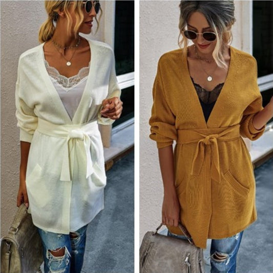 Women's Solid Color Knitted Cardigan Sweater Coat