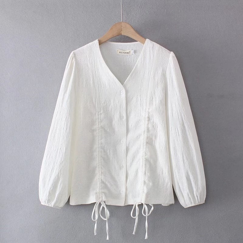 Women's Loose Plus Size Fashion Drawstring Bottoming Shirt Long Sleeve Shirt