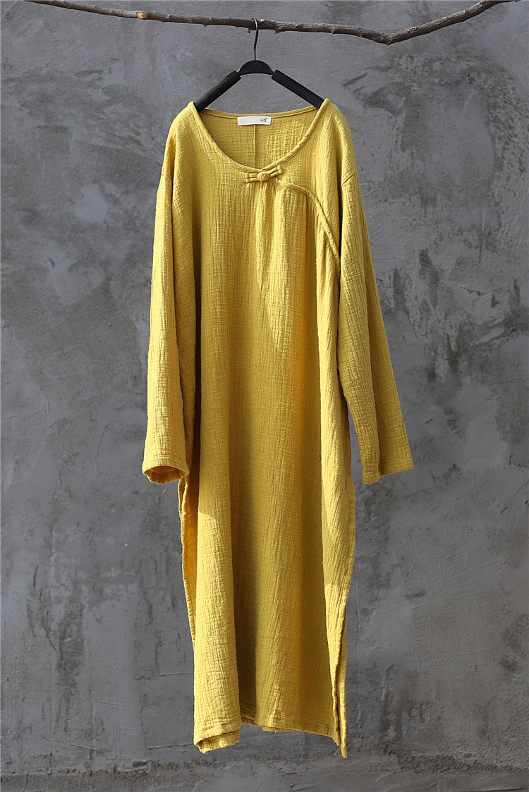 Artistic Retro Chinese-style Loose Zen Cotton Linen Dress Robe