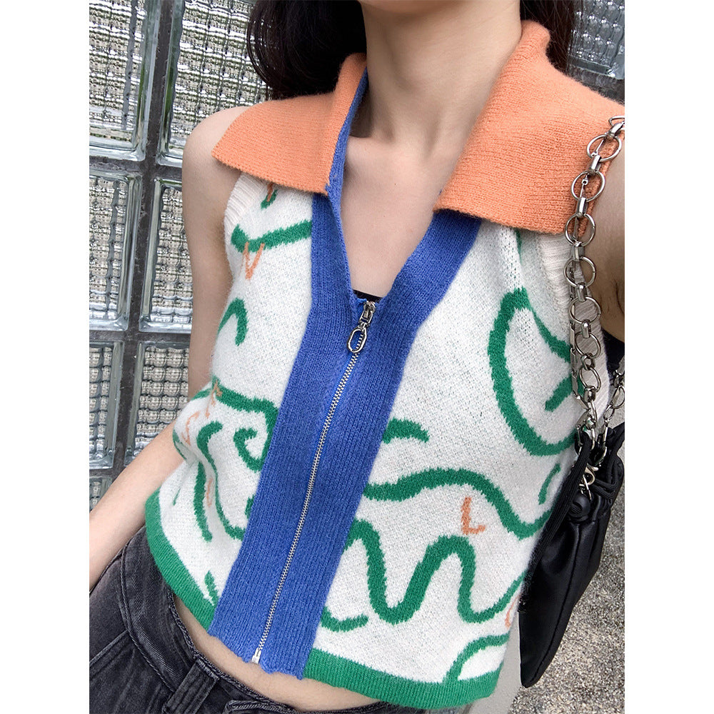 Women's Korean Style Personalized Colorblock Knitted Vest