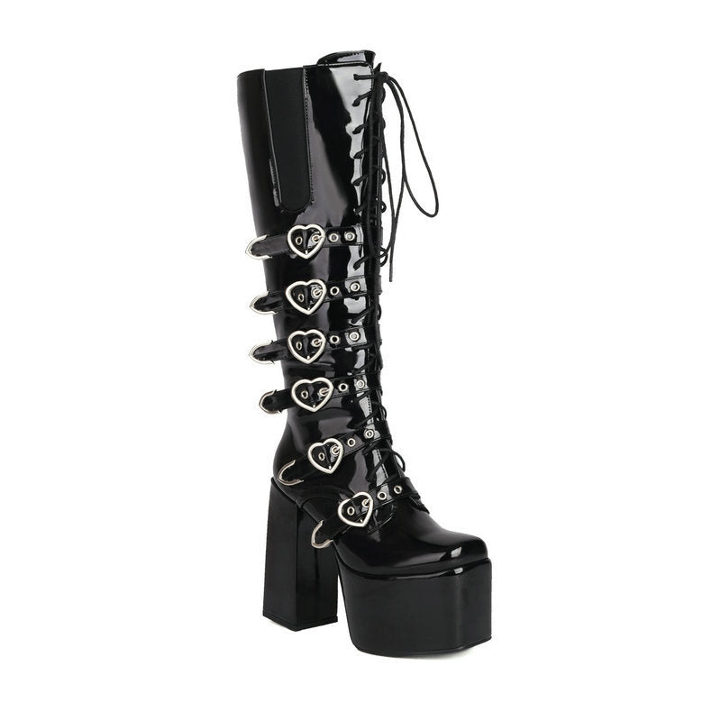 Women's High Heel Punk Front Lace-up Martin High Leg Boot