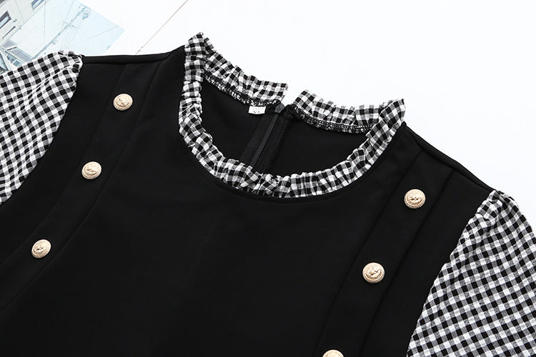 Women's Thin Autumn Clothes Ladies Korean Loose Plaid Stitching Fake Two-piece Shirt