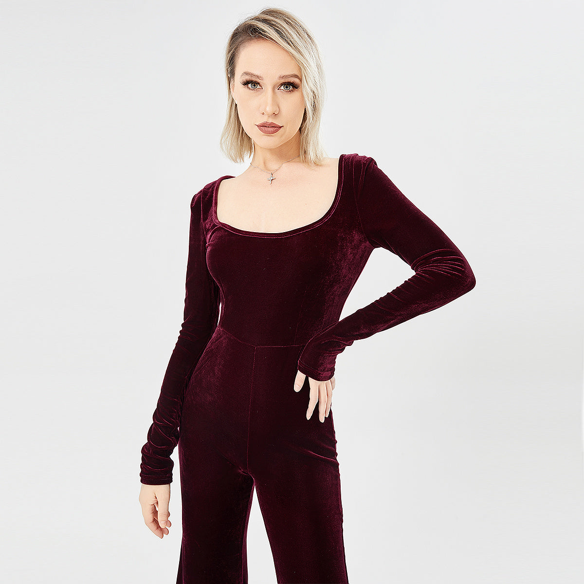 Langärmliger modischer Jumpsuit aus Samt für Damen