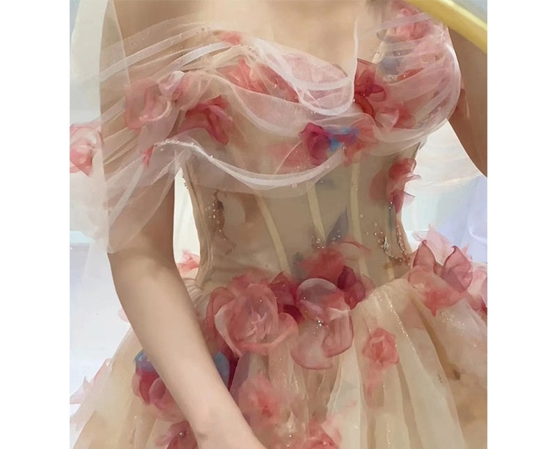 Damen Off-Shoulder Rose Kleid, leichtes neues Hochzeitskleid