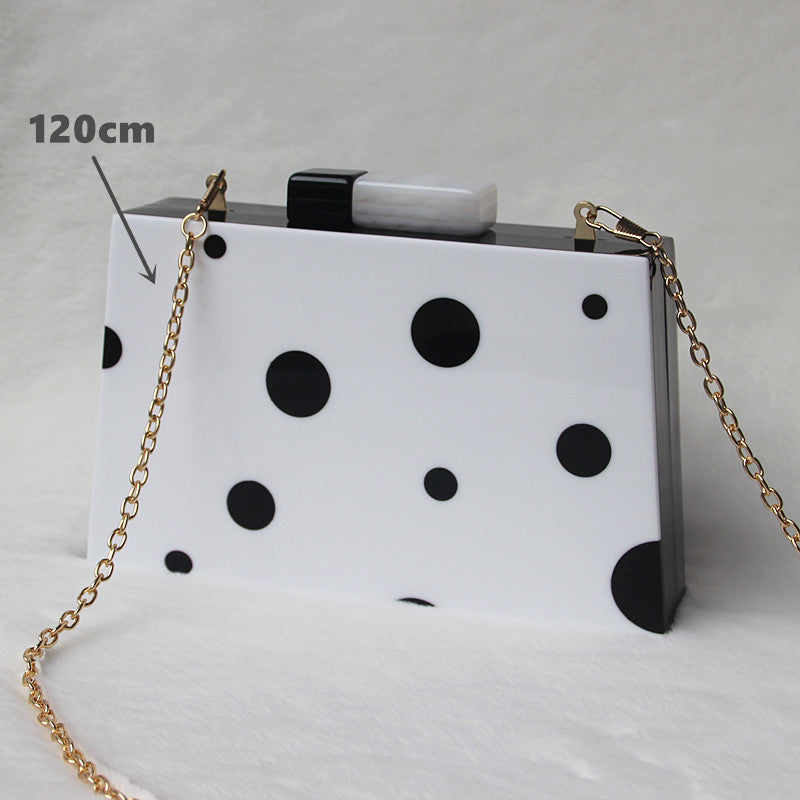 Fashion Acrylic Dinner Wedding Bag Black And White Polka Dot Clutch