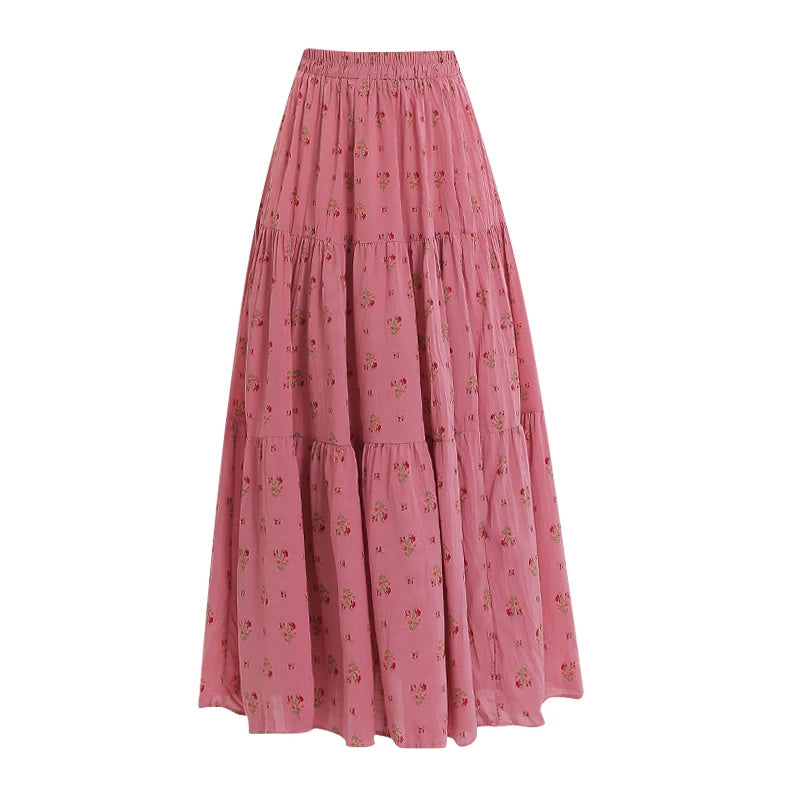 Chiffon Floral Long Dress High Waist Umbrella Skirt A- Line Skirt