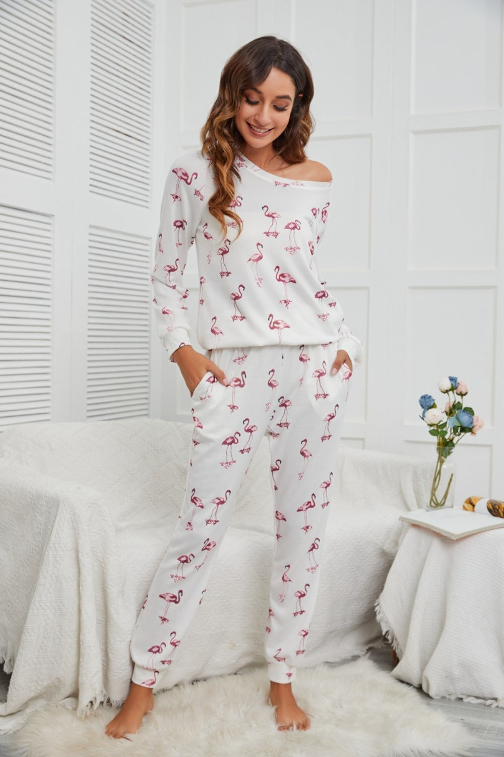 Flamingo-Lounge-Set mit langärmeligem Oberteil und Hose