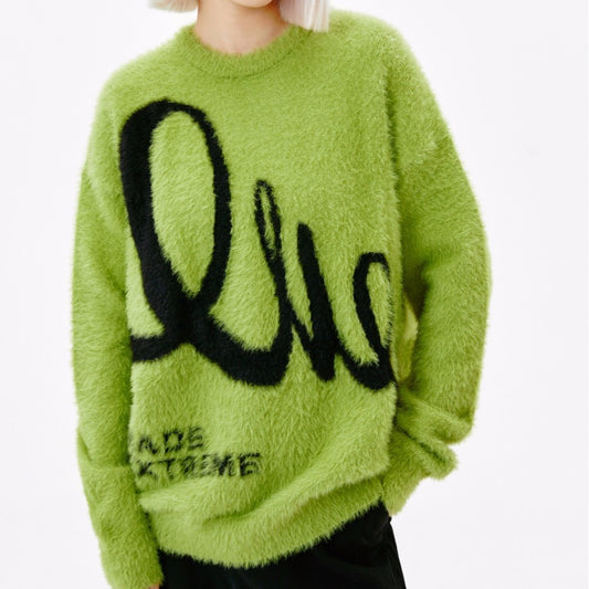 Jacquard-Pullover aus Mohair mit amerikanischem Retro-Alphabet