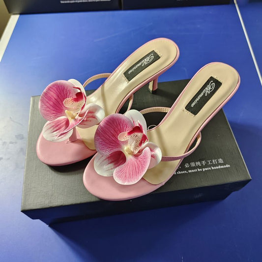 Women's Summer Fashion Flower High Heel Slippers