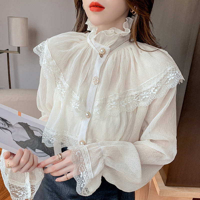 Chic Button Temperament Western Style Lace Shirt Damen