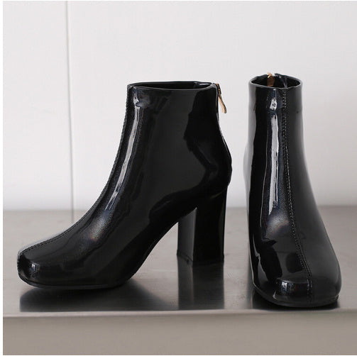 Women's Solid Color Ankle Boots Patent Leather High Heel Fashion