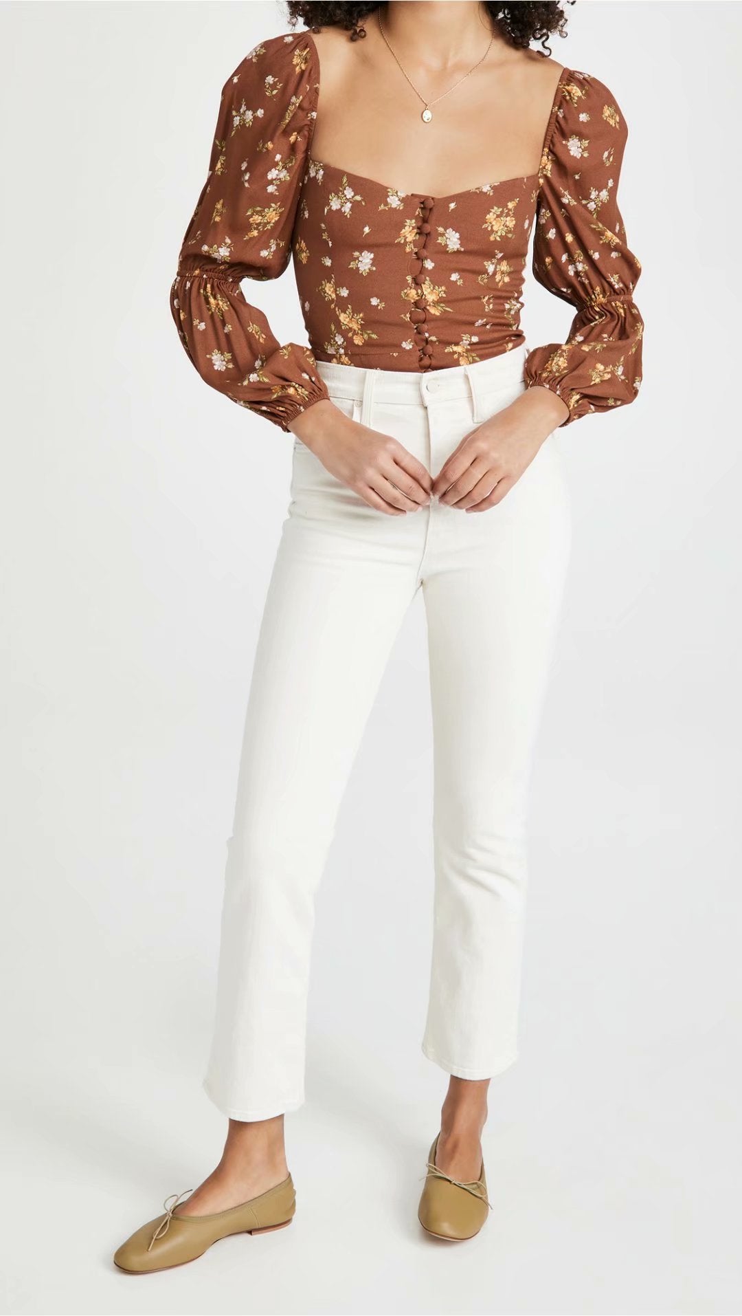 Blusa estampada de manga larga ajustada para mujer