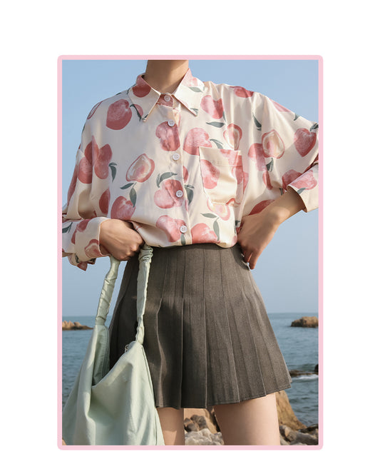 Camisa de flores de gasa de manga larga estilo Retro de Hong Kong de primavera para mujer