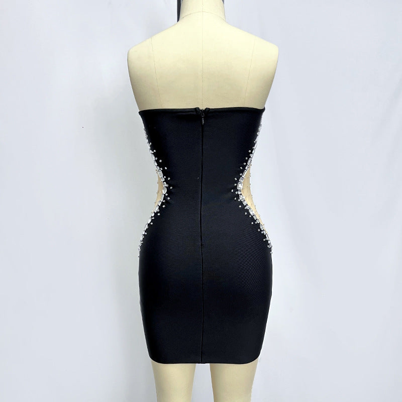 Black Tube Top Beaded Bandage Dress