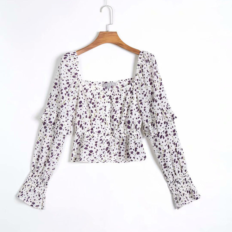 Square collar floral shirt