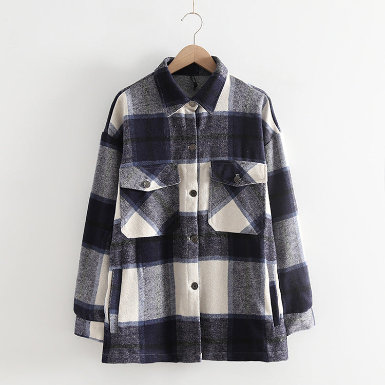 Fashionable loose slim cotton plaid shirt