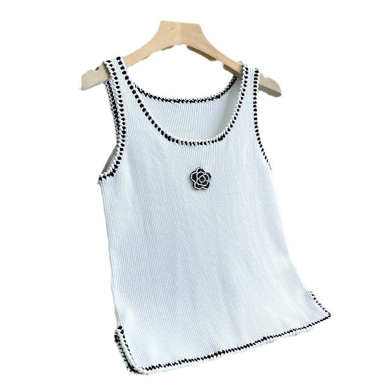 Beaded Flower Slim Fit Wild Vest Knitwear For Women