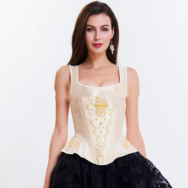 High-end Embroidery Chinese Style Plastic Top With Double Shoulder Straps To Close The Waist