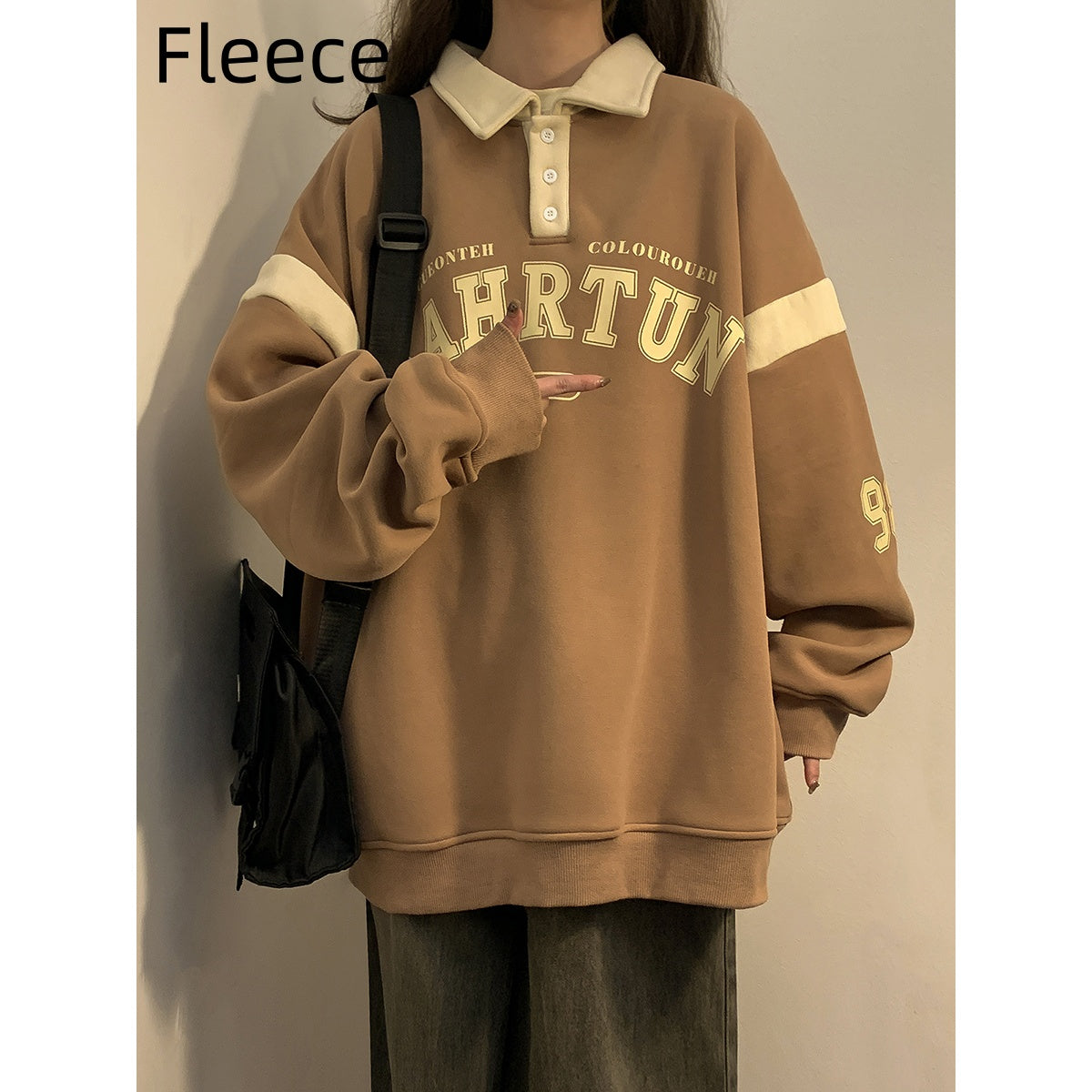 Fat American Retro Polo Collar Sweater Women's Autumn And Winter Velvet Padded Thickened Top Slimming Slim Fit Coat Plus Size