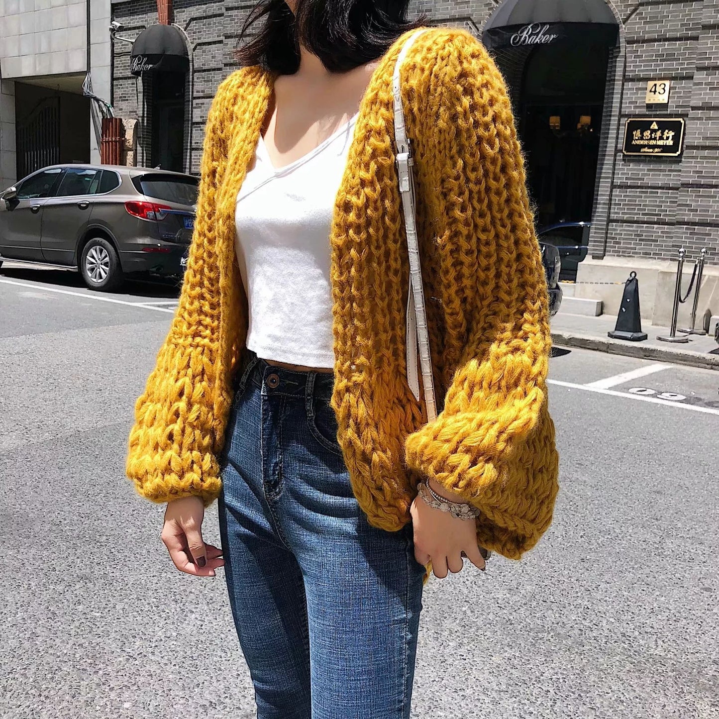 Handmade Knitting Pure Color Simple Sweater Cardigan Jacket