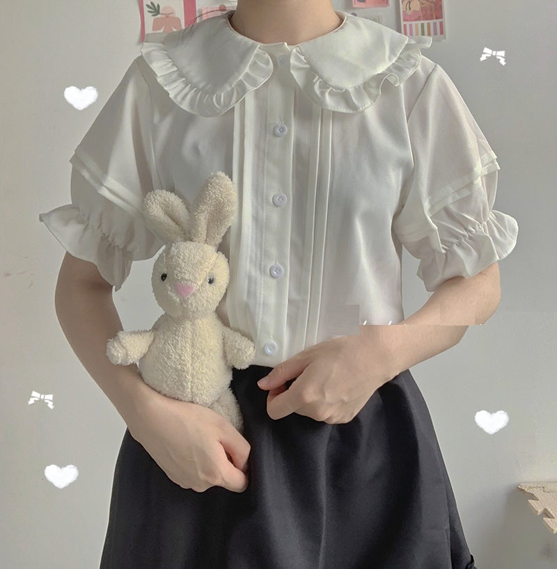 Basic Short-sleeved Shirt With Fungus Edge And Doll Collar