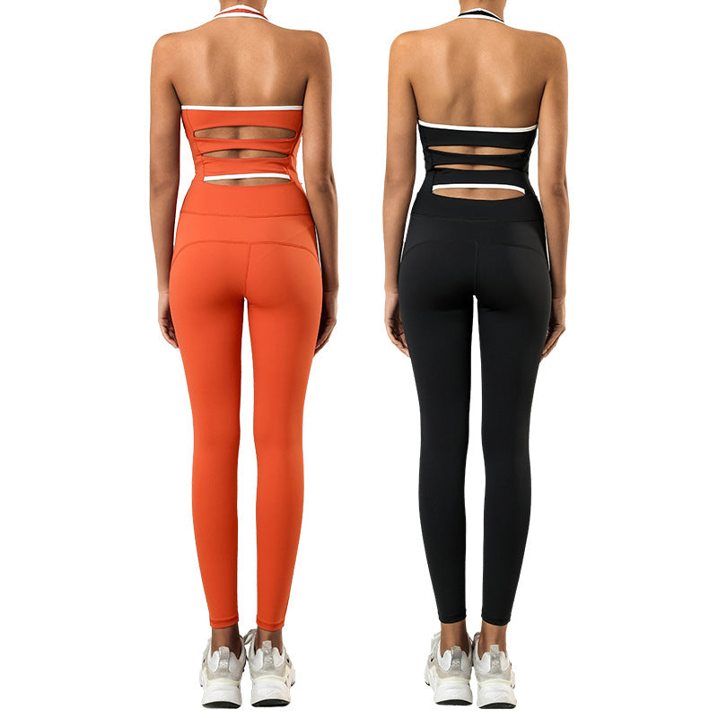 Color Matching Halter Quick-drying With Chest Pad Yoga Beauty Back Jumpsuit