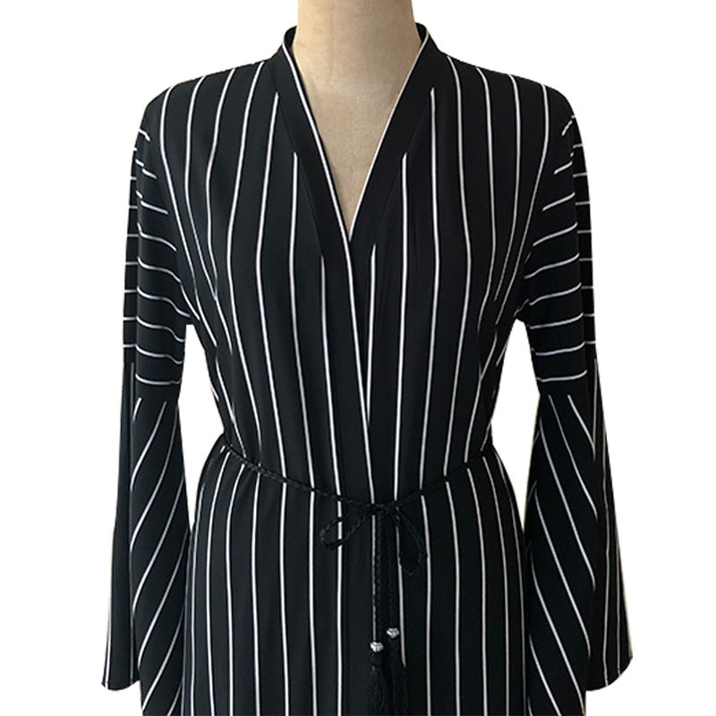 Striped gown with flared sleeves