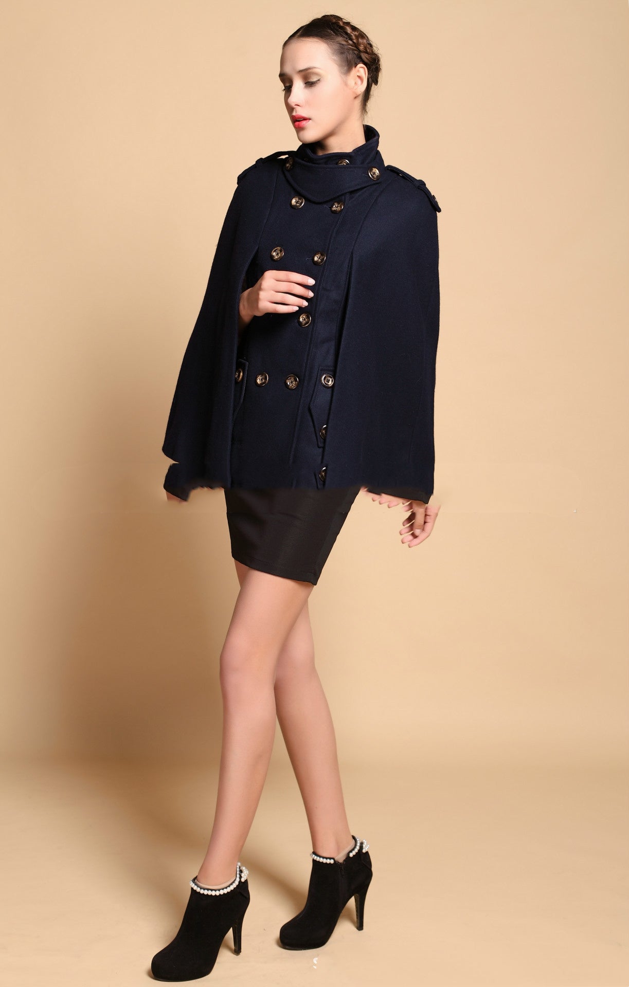 Fan Army Uniform Cape-style Cloak Double-breasted Woolen Coat Women