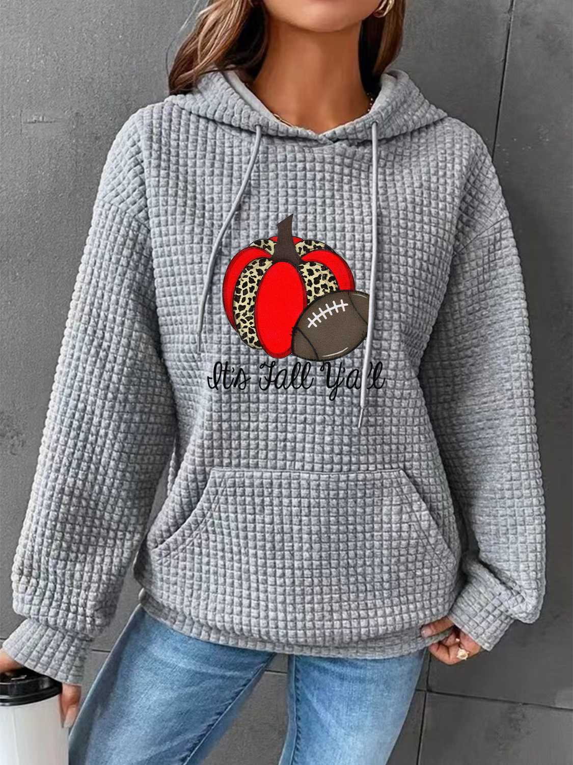 Sudadera con capucha gráfica de otoño con bolsillo delantero