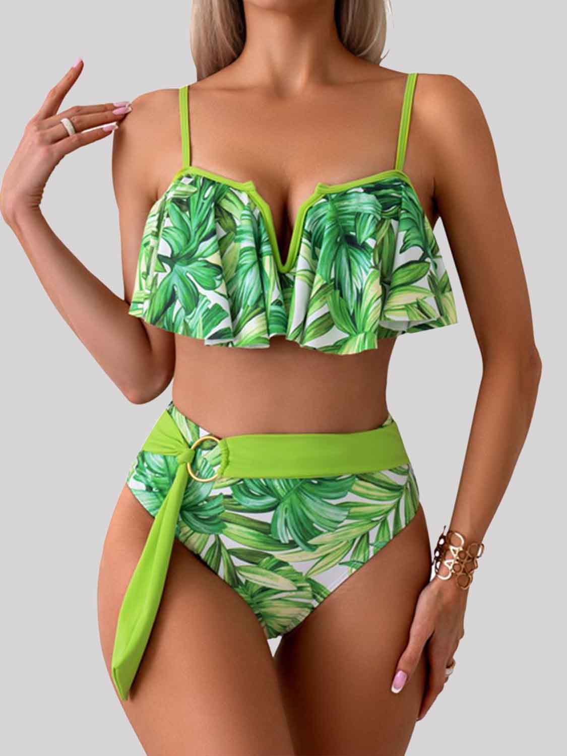 Spaghetti Strap Notched Bikini Set