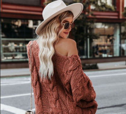 Casual Loose Plus Size Women's Pullover Solid Color Knitted Sweater