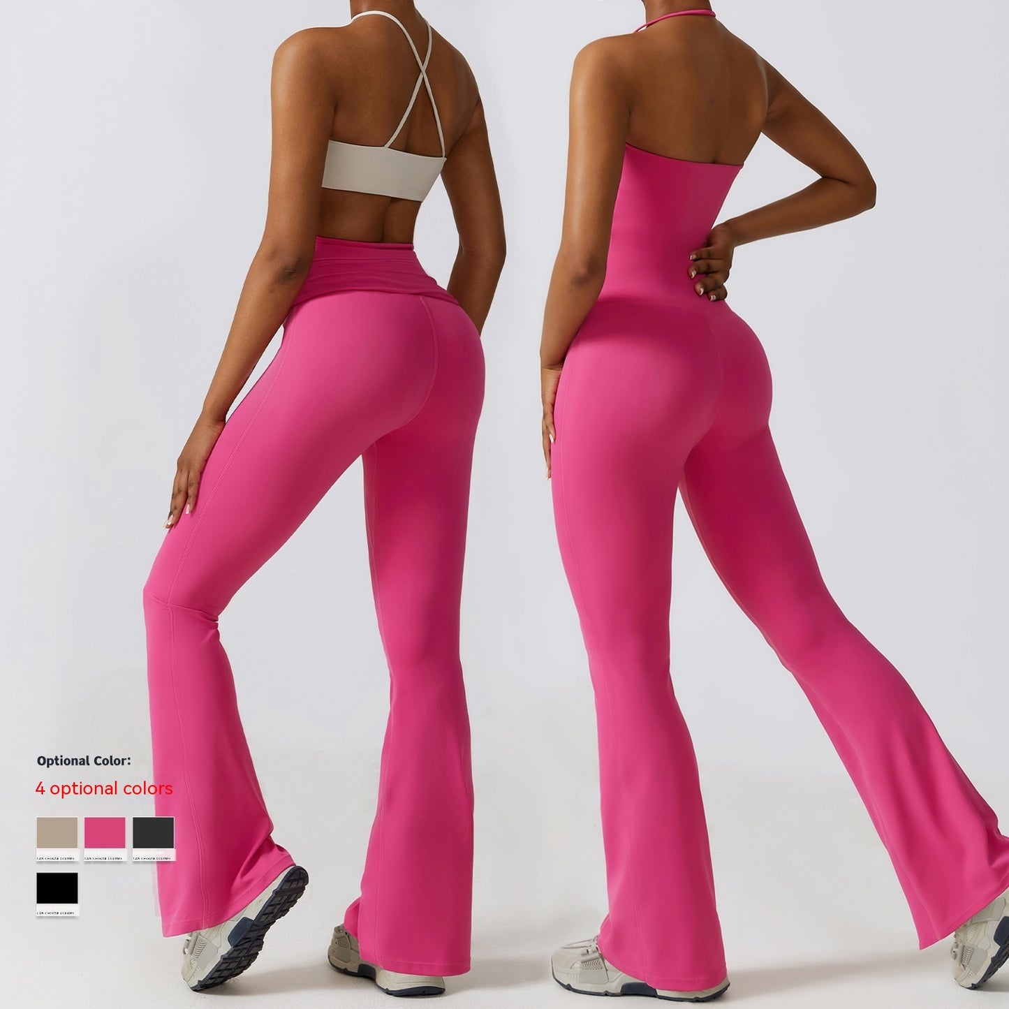 Mono de yoga ajustado para mujer Pantalones acampanados de nailon con tacto nude