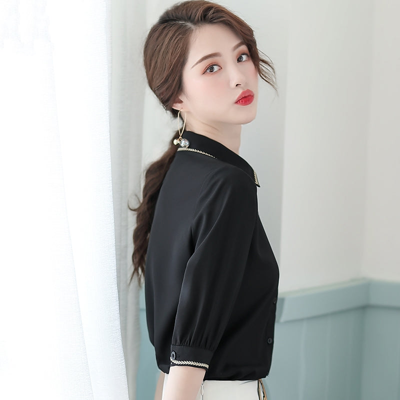 Summer short bow chiffon shirt